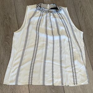 White House Black Market Women's White Sleeveless Contrast Stitch Top Size 12